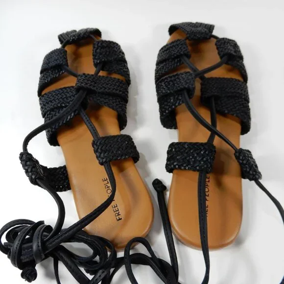 FREE PEOPLE Sunny Gilly Flats Wrap SANDALS Size 9 Black Woven Leather NEW $128 - Picture 11 of 15